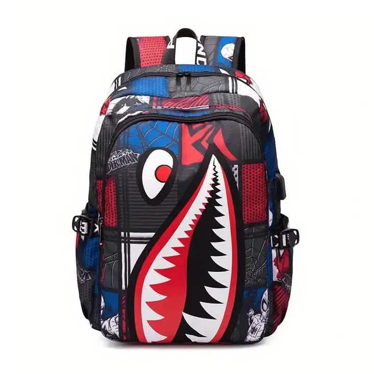 Sac à dos étudiant en nylon avec motifs de requins