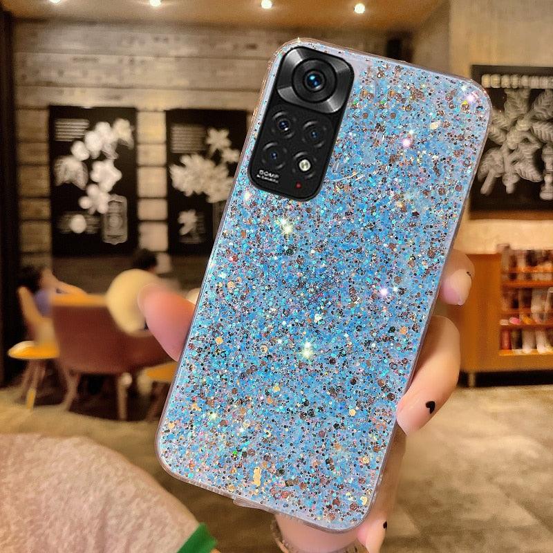 Coque en Silicone à Paillettes Brillantes pour Xiaomi Redmi Note 11 11S 10 10S 9 9S 9A 9C 8 8A Pro Or Argent Feuille Souple Coque Arrière Mignonne Étincelante Brillante Mince Douce Réfléchissante Transparente Bumper pour Fille Femme Housse de Protection