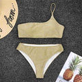 Maillot de bain bikini taille haute brillant à paillettes pour femme, haut de bikini à une épaule avec bas taille haute, maillot de bain deux pièces pour femme, ensemble bikini deux pièces, maillot de bain une épaule