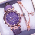 Montre étudiante de luxe brillante pour femme Montre à quartz étoilée Montre décontractée de mode pour femme Ensemble bracelet Cadran femme Enfants Ensemble montre bracelet Bracelet en cuir Montres à quartz de luxe