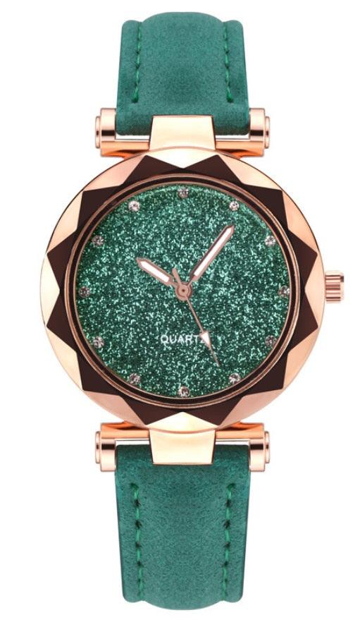 Montre étudiante de luxe brillante pour femme Montre à quartz étoilée Montre décontractée de mode pour femme Ensemble bracelet Cadran femme Enfants Ensemble montre bracelet Bracelet en cuir Montres à quartz de luxe