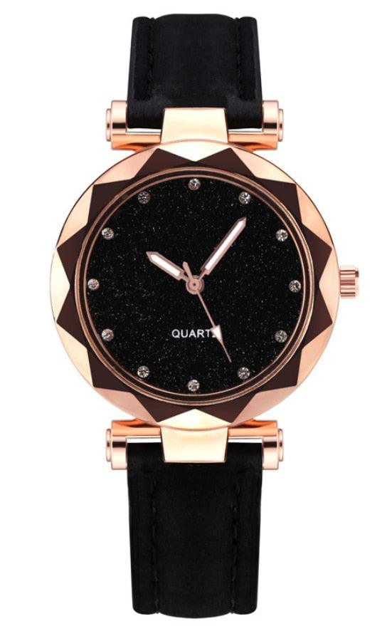 Montre étudiante de luxe brillante pour femme Montre à quartz étoilée Montre décontractée de mode pour femme Ensemble bracelet Cadran femme Enfants Ensemble montre bracelet Bracelet en cuir Montres à quartz de luxe