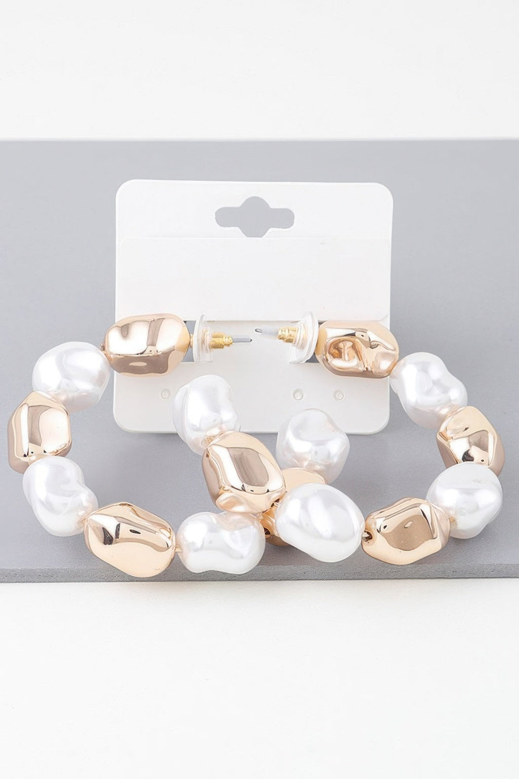 Shiny N Pearl Stone Hoop Earrings