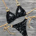 Maillot de bain bikini brillant et solide, licou, pour femmes, ensemble de bikini à paillettes brillantes, vêtements de plage pour femmes, bikini brillant, micro-string deux pièces, maillot de bain d'été pour femmes