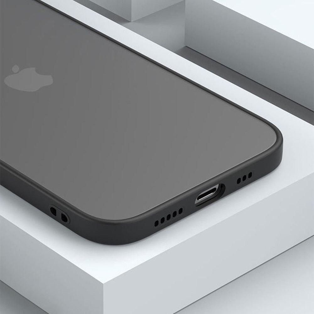 Coque antichoc pour iPhone 14 13 12 11 Pro Max XR XS X, noire, de luxe, avec pare-chocs en silicone, coque arrière rigide transparente