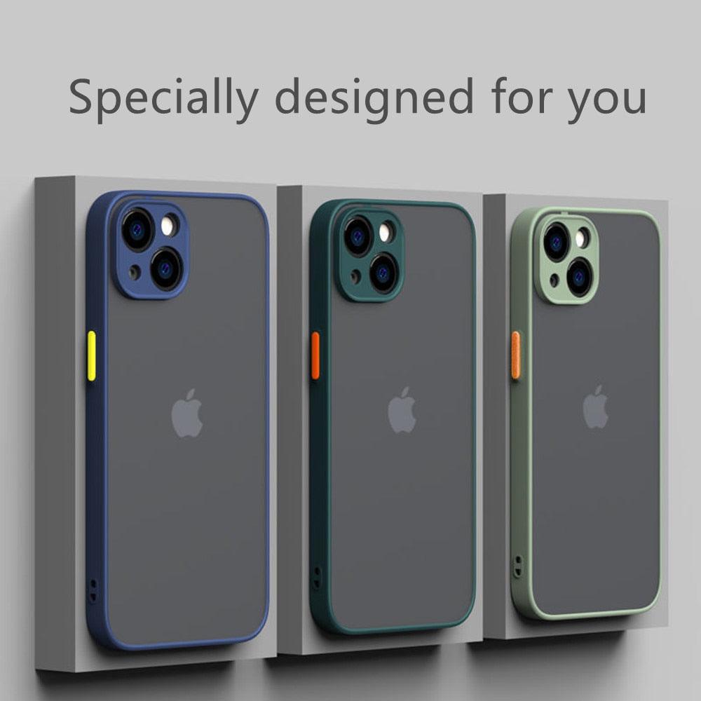 Coque antichoc pour iPhone 14 13 12 11 Pro Max XR XS X, noire, de luxe, avec pare-chocs en silicone, coque arrière rigide transparente