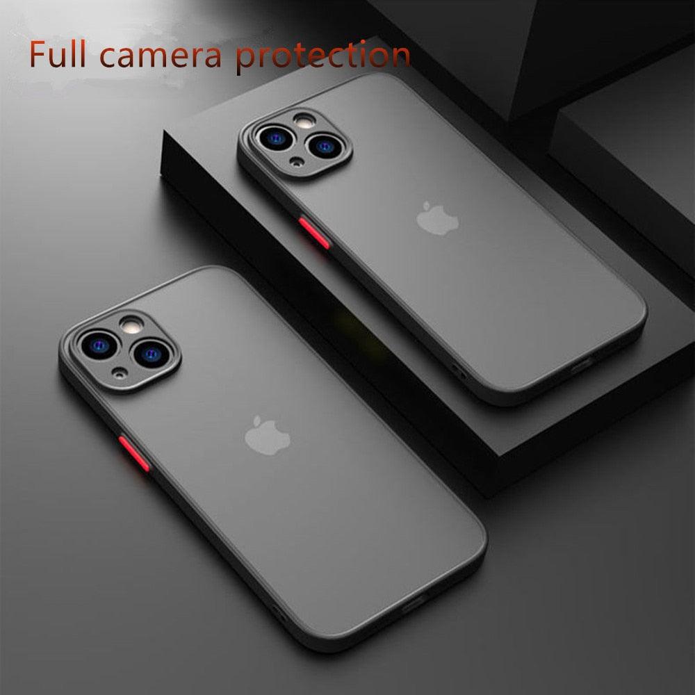 Coque antichoc pour iPhone 14 13 12 11 Pro Max XR XS X, noire, de luxe, avec pare-chocs en silicone, coque arrière rigide transparente