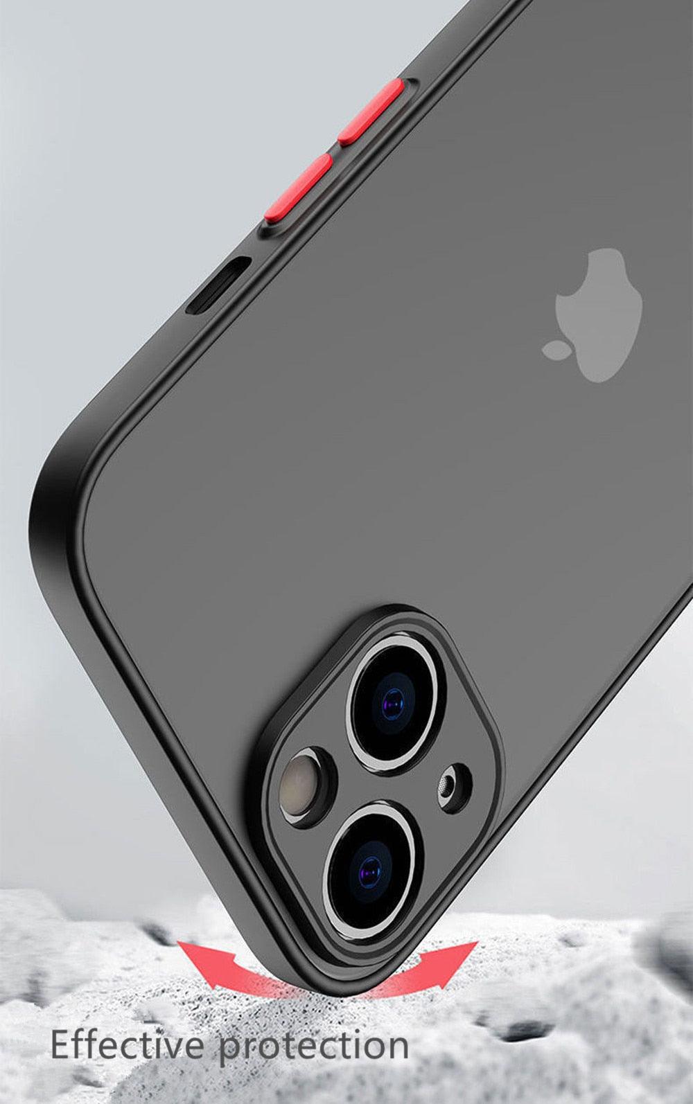 Coque antichoc pour iPhone 14 13 12 11 Pro Max XR XS X, noire, de luxe, avec pare-chocs en silicone, coque arrière rigide transparente