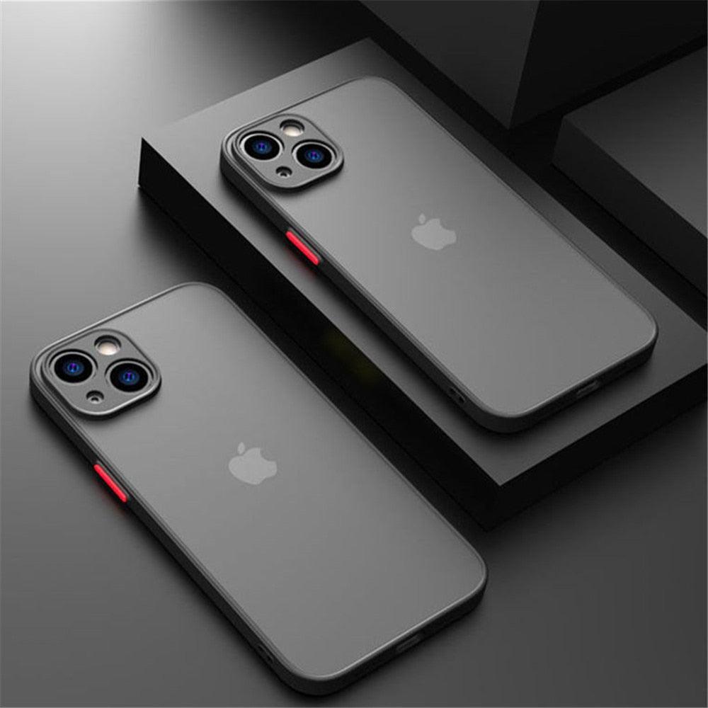 Coque antichoc pour iPhone 14 13 12 11 Pro Max XR XS X, noire, de luxe, avec pare-chocs en silicone, coque arrière rigide transparente