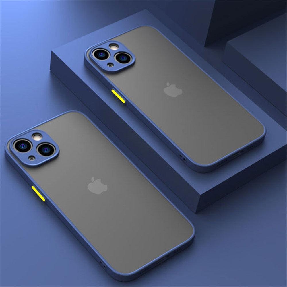 Coque antichoc pour iPhone 14 13 12 11 Pro Max XR XS X, noire, de luxe, avec pare-chocs en silicone, coque arrière rigide transparente