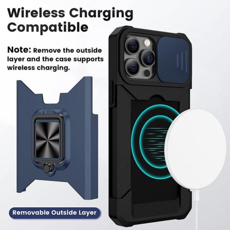 Coque antichoc avec béquille et support robuste compatible avec iPhone 14 Pro Max, étui de protection anti-chute pour téléphone portable avec poussoir de carte, coque de protection à anneau pour iPhone 13 12 11 Pro Max