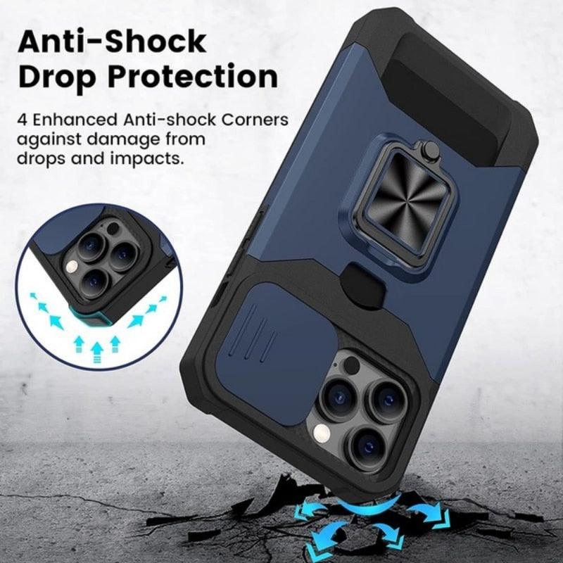 Coque antichoc avec béquille et support robuste compatible avec iPhone 14 Pro Max, étui de protection anti-chute pour téléphone portable avec poussoir de carte, coque de protection à anneau pour iPhone 13 12 11 Pro Max
