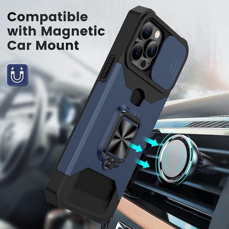 Coque antichoc avec béquille et support robuste compatible avec iPhone 14 Pro Max, étui de protection anti-chute pour téléphone portable avec poussoir de carte, coque de protection à anneau pour iPhone 13 12 11 Pro Max