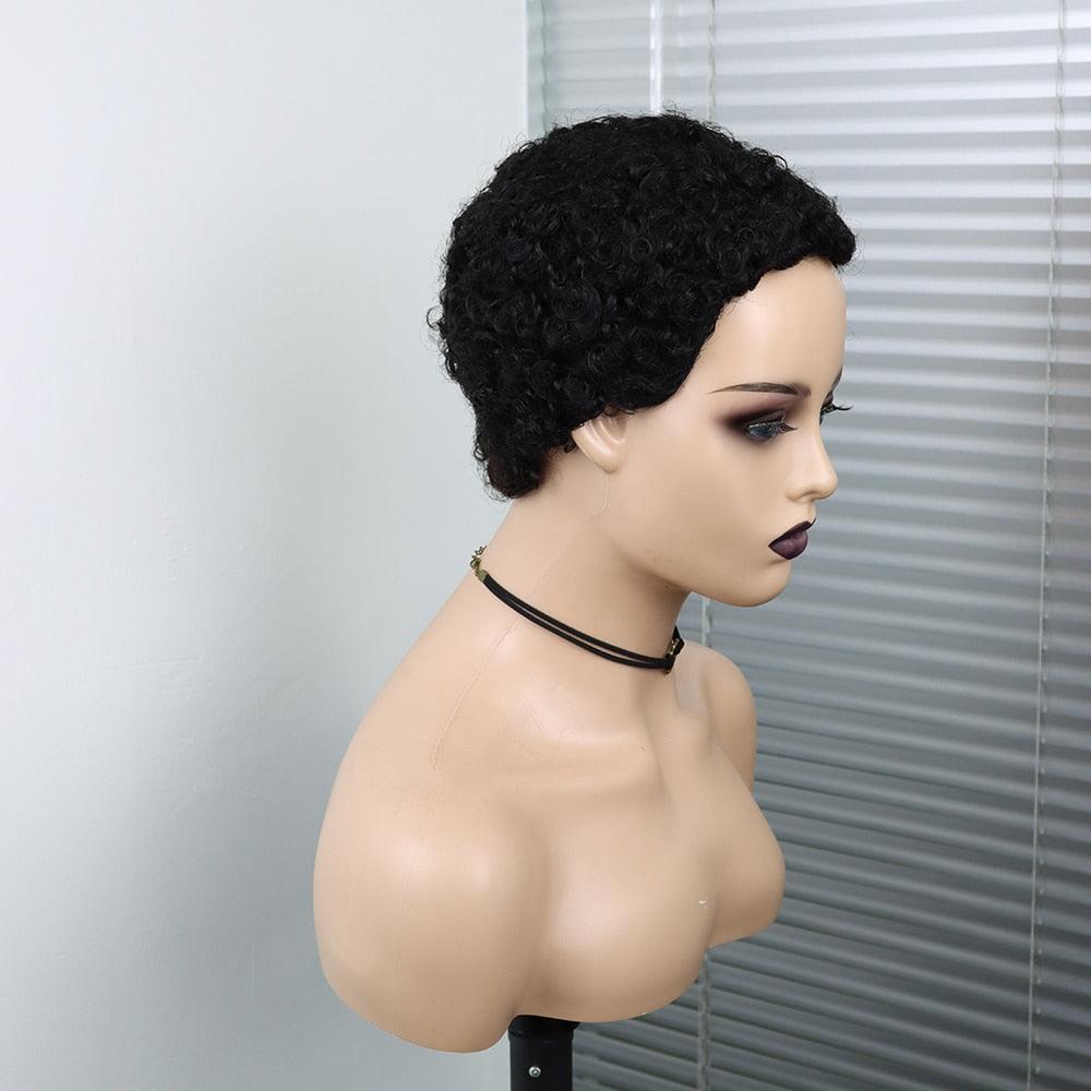 Perruques Courtes Cheveux Bouclés Coupe Pixie Cheveux Humains Brésiliens Pour Femmes Noires Noir Naturel 150% Densité Perruque Cheveux Humains Frisés Crépus Afro Sans Colle Pour Femmes Noires Cadeaux Pour Petites Amies