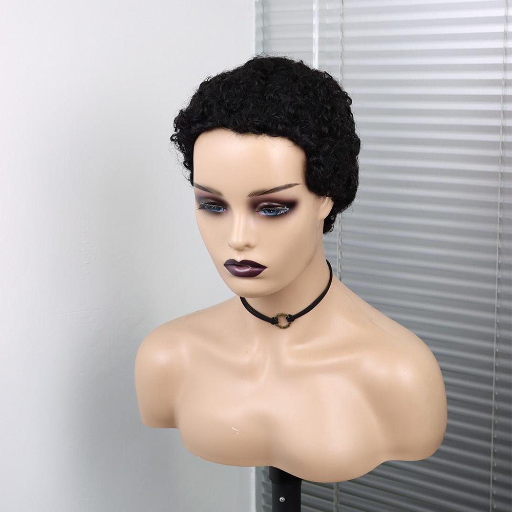 Perruques Courtes Cheveux Bouclés Coupe Pixie Cheveux Humains Brésiliens Pour Femmes Noires Noir Naturel 150% Densité Perruque Cheveux Humains Frisés Crépus Afro Sans Colle Pour Femmes Noires Cadeaux Pour Petites Amies