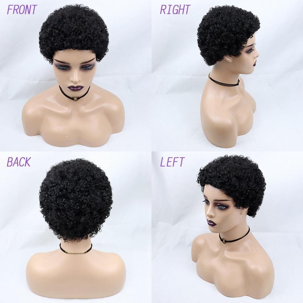 Perruques Courtes Cheveux Bouclés Coupe Pixie Cheveux Humains Brésiliens Pour Femmes Noires Noir Naturel 150% Densité Perruque Cheveux Humains Frisés Crépus Afro Sans Colle Pour Femmes Noires Cadeaux Pour Petites Amies
