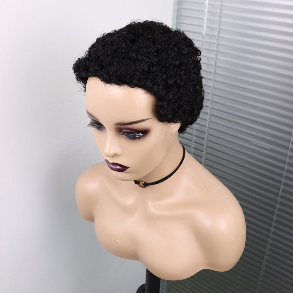 Perruques Courtes Cheveux Bouclés Coupe Pixie Cheveux Humains Brésiliens Pour Femmes Noires Noir Naturel 150% Densité Perruque Cheveux Humains Frisés Crépus Afro Sans Colle Pour Femmes Noires Cadeaux Pour Petites Amies