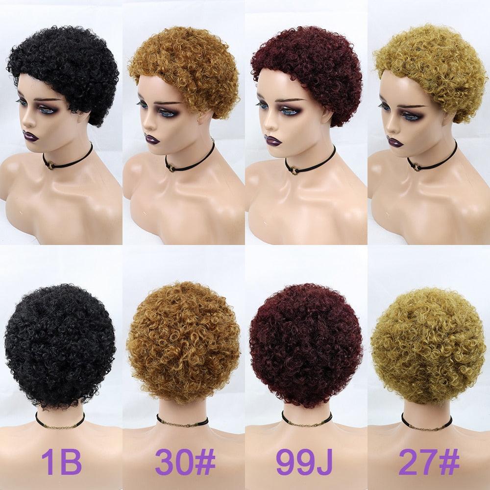 Perruques Courtes Cheveux Bouclés Coupe Pixie Cheveux Humains Brésiliens Pour Femmes Noires Noir Naturel 150% Densité Perruque Cheveux Humains Frisés Crépus Afro Sans Colle Pour Femmes Noires Cadeaux Pour Petites Amies