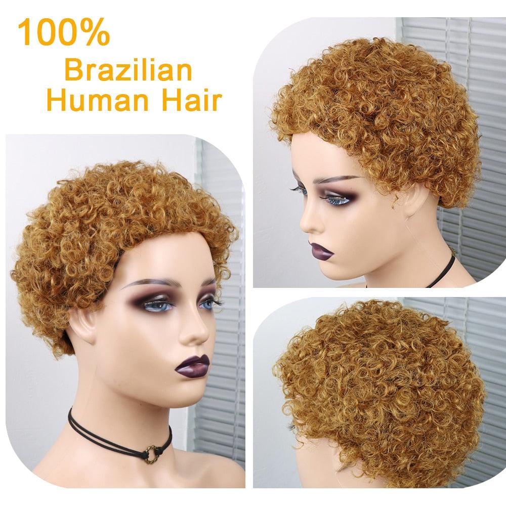 Perruques Courtes Cheveux Bouclés Coupe Pixie Cheveux Humains Brésiliens Pour Femmes Noires Noir Naturel 150% Densité Perruque Cheveux Humains Frisés Crépus Afro Sans Colle Pour Femmes Noires Cadeaux Pour Petites Amies