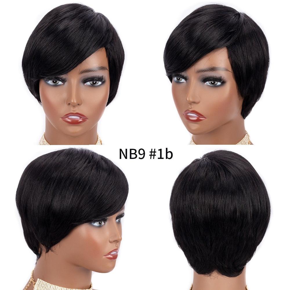 Perruque courte Pixie Cut Cheveux Humains Perruques Bob Raides Avec Frange Perruque Cheveux Humains Entièrement Machinée pour Femmes Noires Perruques Noires & Ombrées Pour Femmes Noires Cadeaux pour Amies