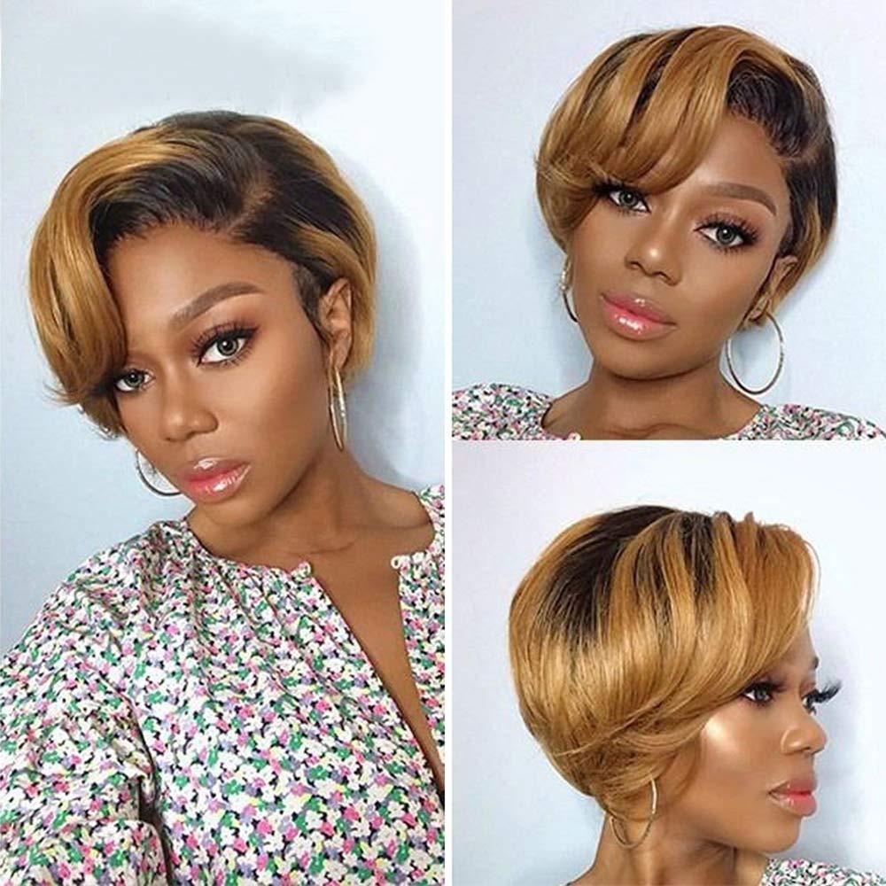 Perruque courte Pixie Cut Cheveux Humains Perruques Bob Raides Avec Frange Perruque Cheveux Humains Entièrement Machinée pour Femmes Noires Perruques Noires & Ombrées Pour Femmes Noires Cadeaux pour Amies