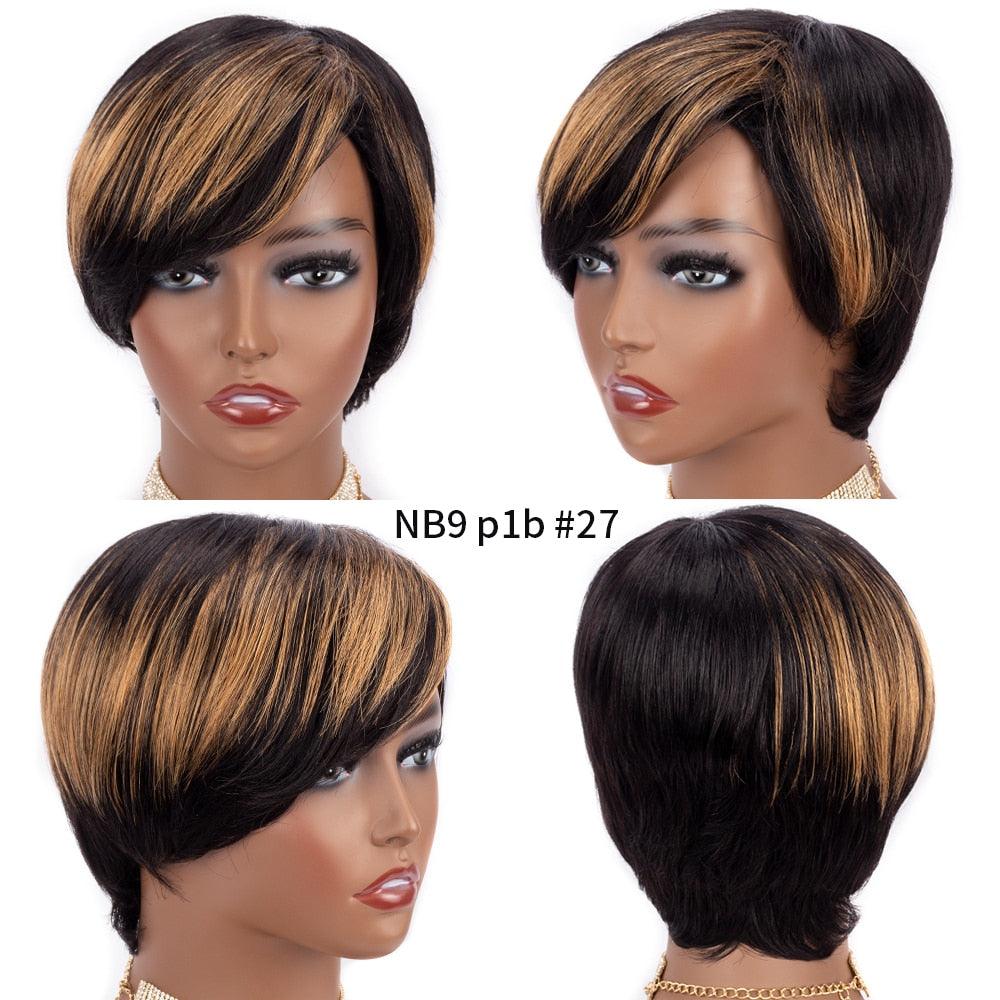 Perruque courte Pixie Cut Cheveux Humains Perruques Bob Raides Avec Frange Perruque Cheveux Humains Entièrement Machinée pour Femmes Noires Perruques Noires & Ombrées Pour Femmes Noires Cadeaux pour Amies