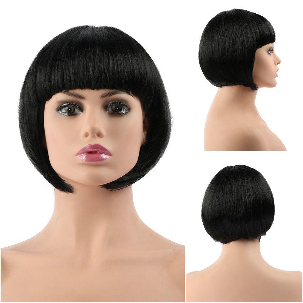 Perruques Courtes Bob Droites Synthétiques Blanches Roses Rouges Noires Marrons Bleues de 10 pouces avec Frange pour Femmes Halloween Cosplay Fête Pour Femmes Noires Cadeaux pour Petites Amies