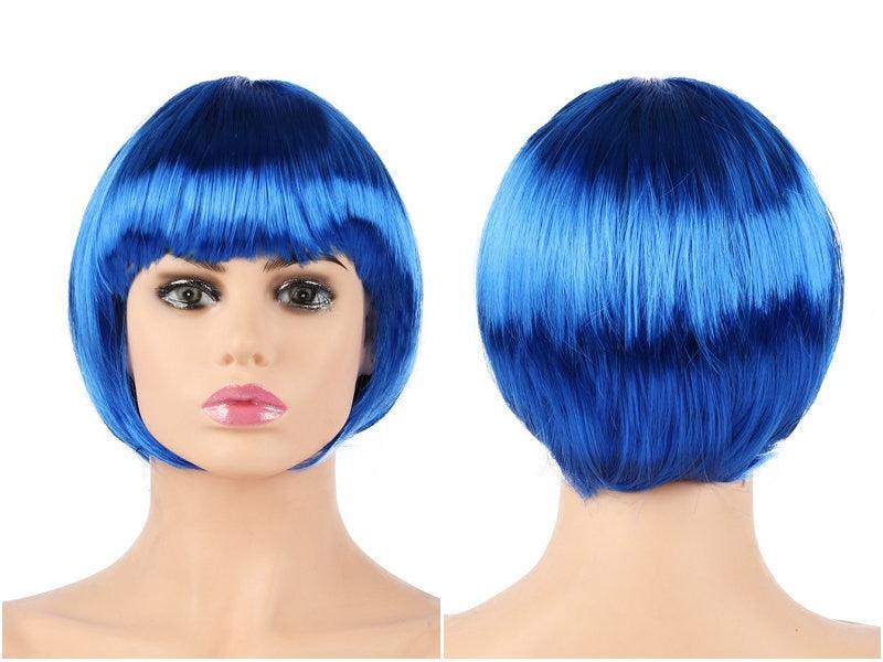 Perruques Courtes Bob Droites Synthétiques Blanches Roses Rouges Noires Marrons Bleues de 10 pouces avec Frange pour Femmes Halloween Cosplay Fête Pour Femmes Noires Cadeaux pour Petites Amies