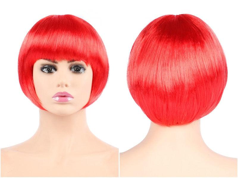 Perruques Courtes Bob Droites Synthétiques Blanches Roses Rouges Noires Marrons Bleues de 10 pouces avec Frange pour Femmes Halloween Cosplay Fête Pour Femmes Noires Cadeaux pour Petites Amies