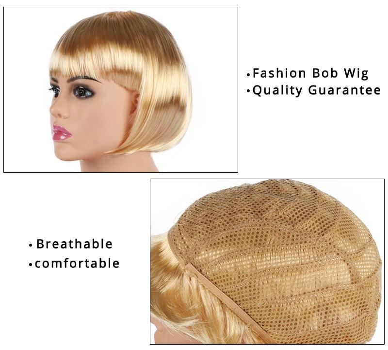 Perruques Courtes Bob Droites Synthétiques Blanches Roses Rouges Noires Marrons Bleues de 10 pouces avec Frange pour Femmes Halloween Cosplay Fête Pour Femmes Noires Cadeaux pour Petites Amies