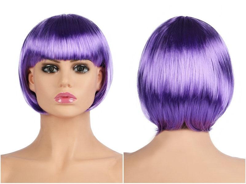 Perruques Courtes Bob Droites Synthétiques Blanches Roses Rouges Noires Marrons Bleues de 10 pouces avec Frange pour Femmes Halloween Cosplay Fête Pour Femmes Noires Cadeaux pour Petites Amies