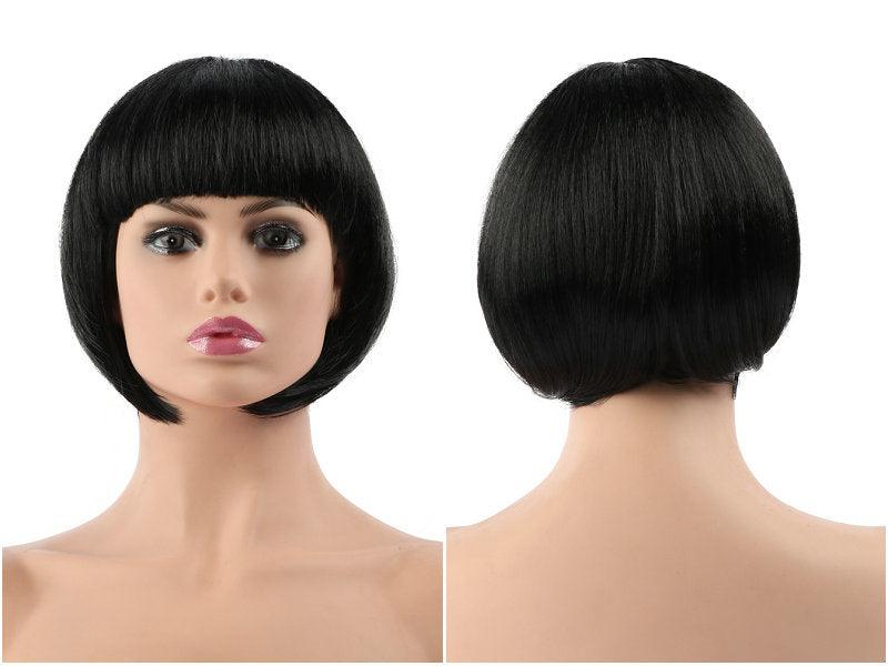 Perruques Courtes Bob Droites Synthétiques Blanches Roses Rouges Noires Marrons Bleues de 10 pouces avec Frange pour Femmes Halloween Cosplay Fête Pour Femmes Noires Cadeaux pour Petites Amies