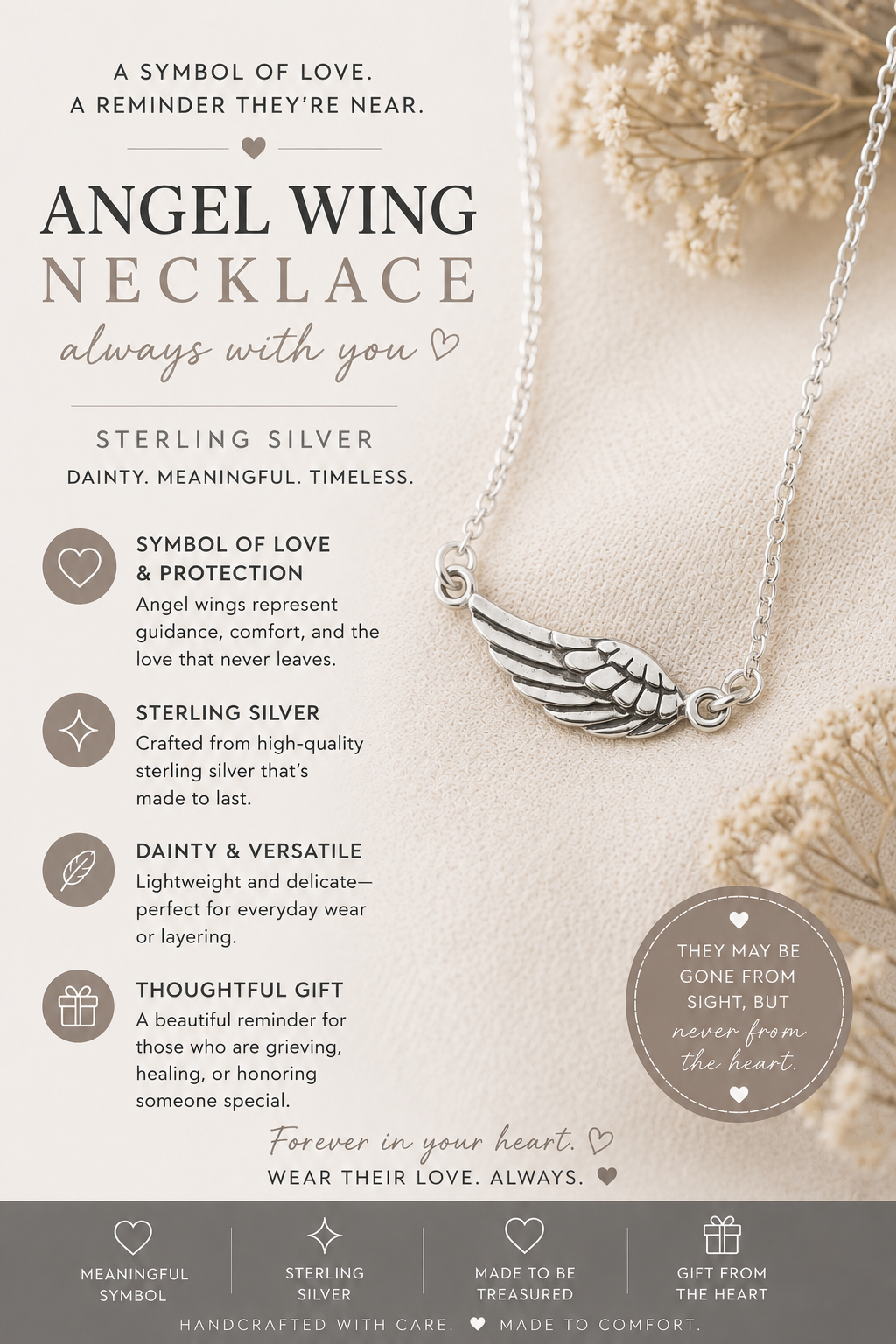 Collier délicat en argent sterling avec aile d'ange – Bijou commémoratif simple et cadeau de souvenir