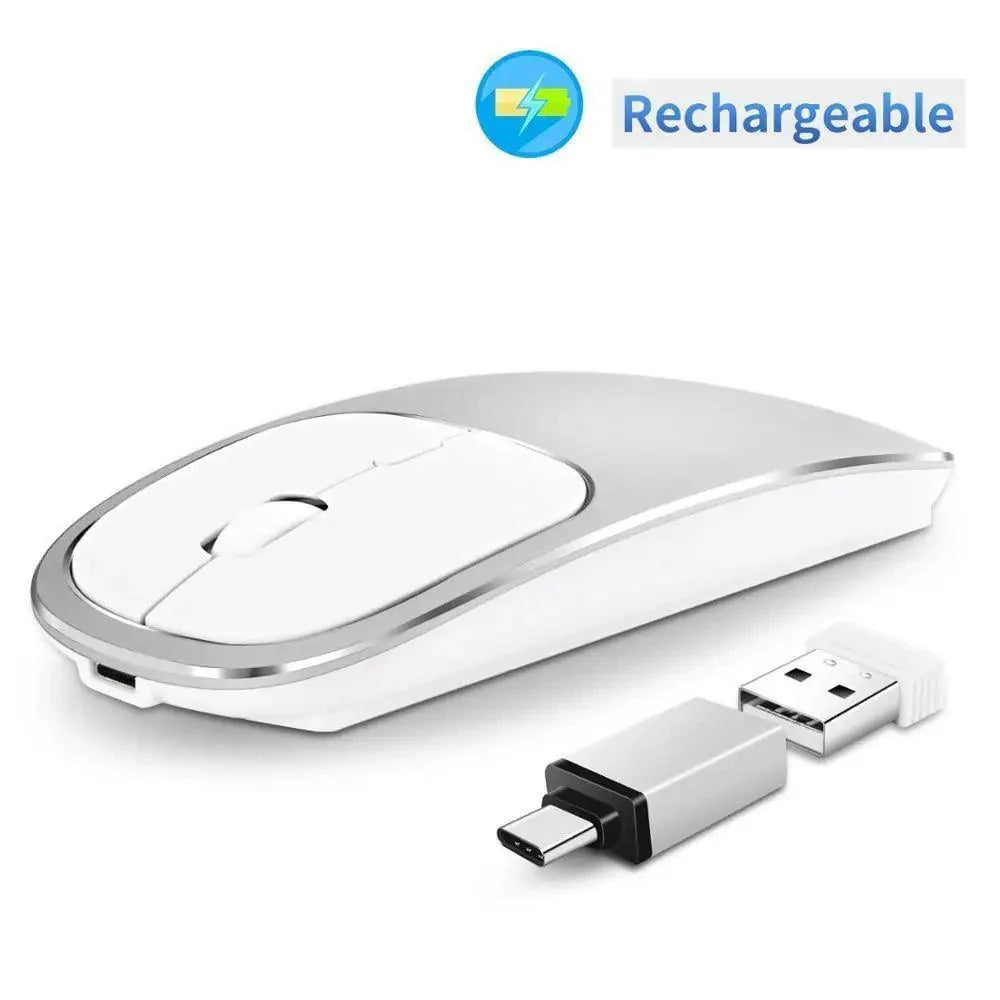 Souris portable USB sans fil rechargeable mince et silencieuse 2,4 G ultra-mince 1600 DPI, ergonomique et silencieuse pour ordinateur portable