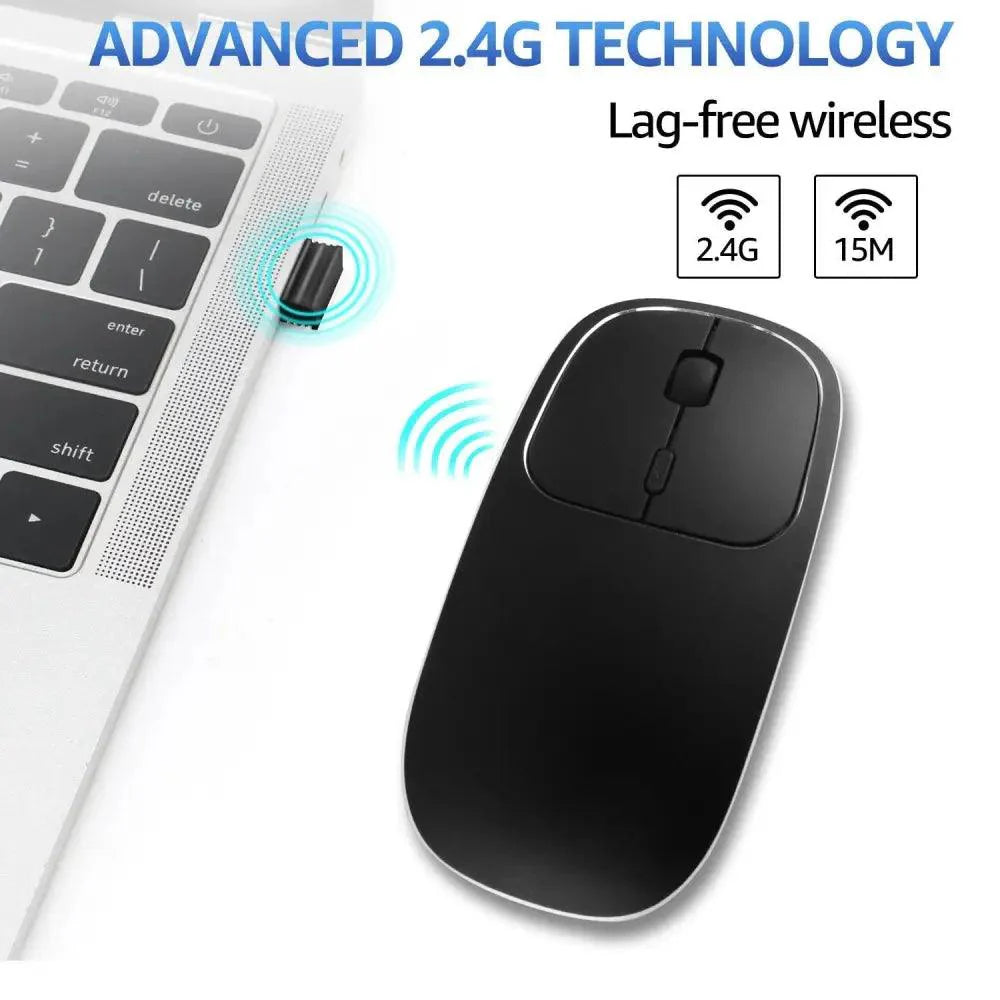 Souris portable USB sans fil rechargeable mince et silencieuse 2,4 G ultra-mince 1600 DPI, ergonomique et silencieuse pour ordinateur portable
