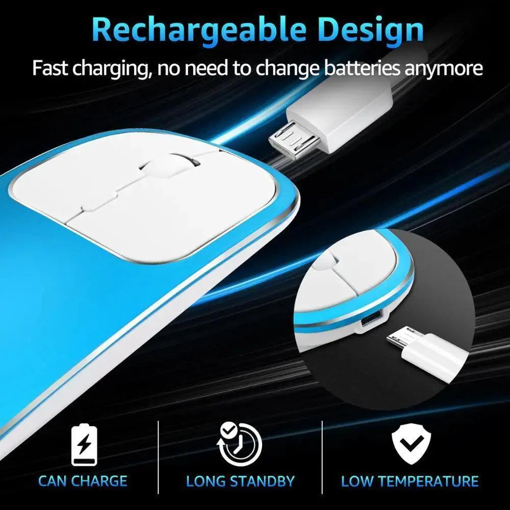 Souris portable USB sans fil rechargeable mince et silencieuse 2,4 G ultra-mince 1600 DPI, ergonomique et silencieuse pour ordinateur portable