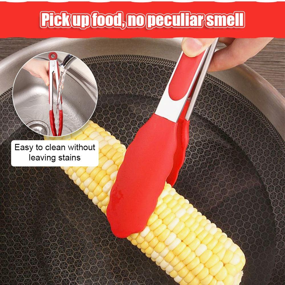 Pinces de cuisine en silicone pour barbecue, salade, pinces de service antiadhésives pour barbecue, pinces à barbecue en acier inoxydable, outils de cuisine
