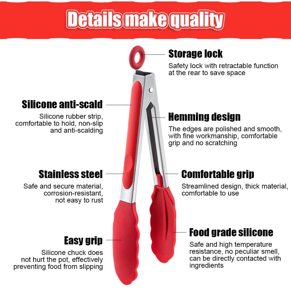 Pinces de cuisine en silicone pour barbecue, salade, pinces de service antiadhésives pour barbecue, pinces à barbecue en acier inoxydable, outils de cuisine