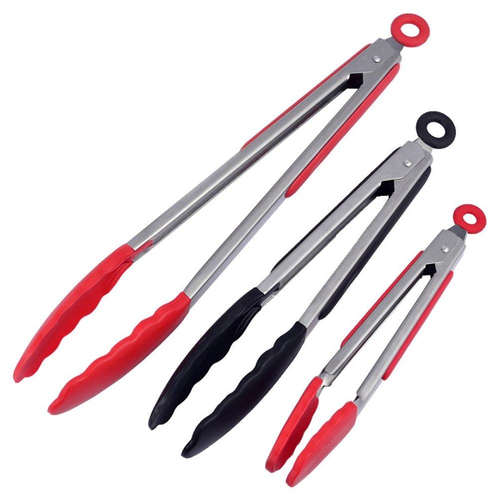 Pinces de cuisine en silicone pour barbecue, salade, pinces de service antiadhésives pour barbecue, pinces à barbecue en acier inoxydable, outils de cuisine