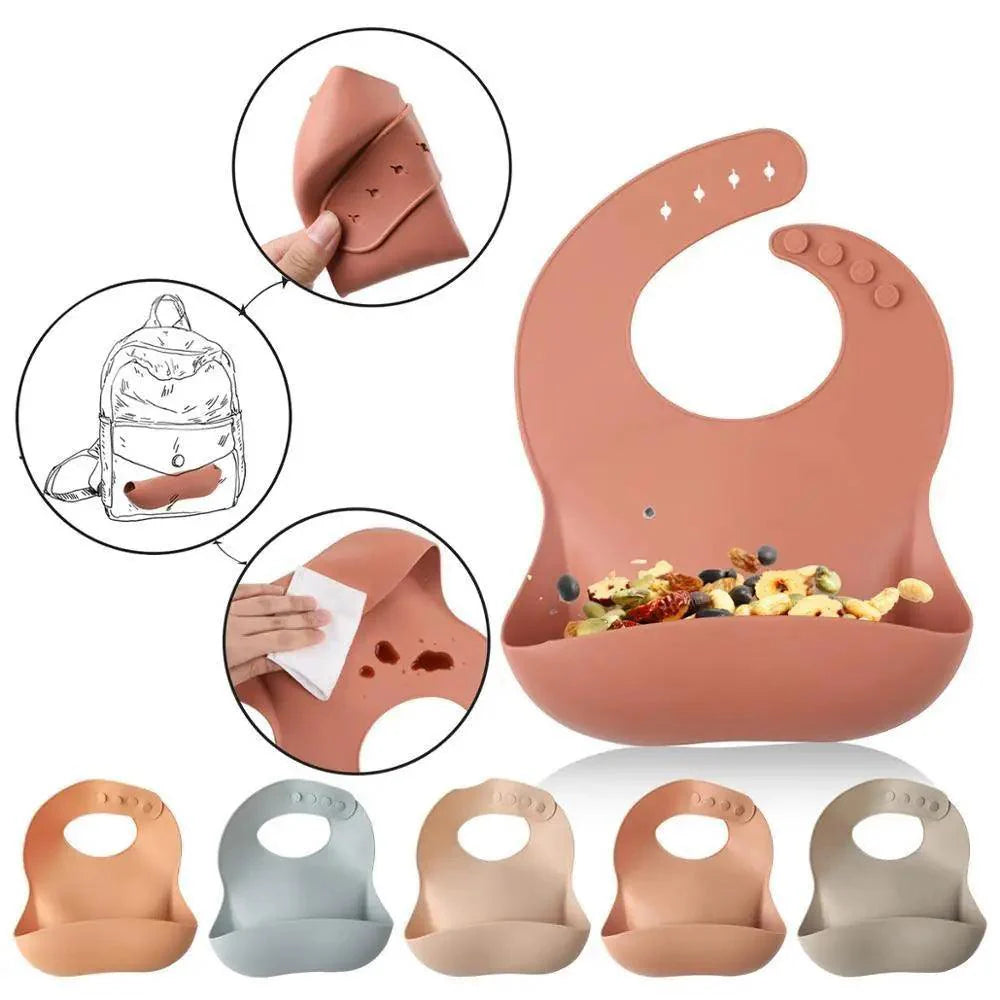 Bavoirs en silicone pour enfants, bavoirs imperméables pour nouveau-nés, vaisselle d'alimentation, bavoirs pour tout-petits