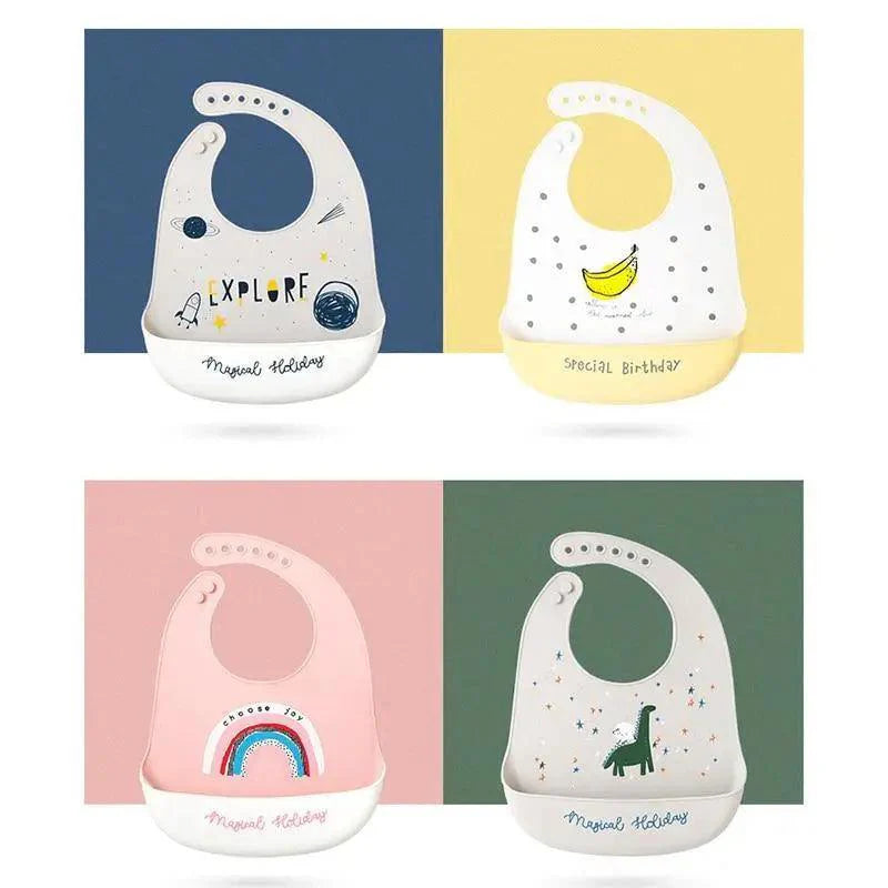 Bavoirs en silicone pour enfants, bavoirs imperméables pour nouveau-nés, vaisselle d'alimentation, bavoirs pour tout-petits