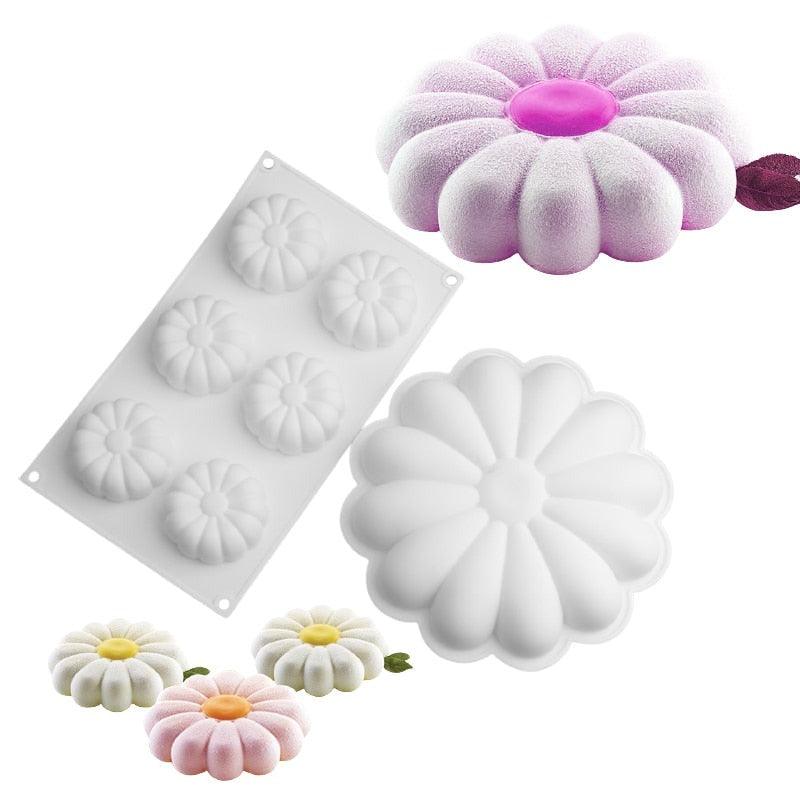 Moule à gâteau en silicone 1/6 cavité Motif marguerite Ensemble de pâtisserie Dessert Ustensiles de cuisine Moule à mousse pour fête Outils de cuisson en silicone Mélange de moules tulipe marguerite
