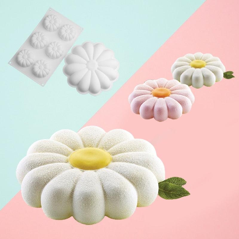 Moule à gâteau en silicone 1/6 cavité Motif marguerite Ensemble de pâtisserie Dessert Ustensiles de cuisine Moule à mousse pour fête Outils de cuisson en silicone Mélange de moules tulipe marguerite