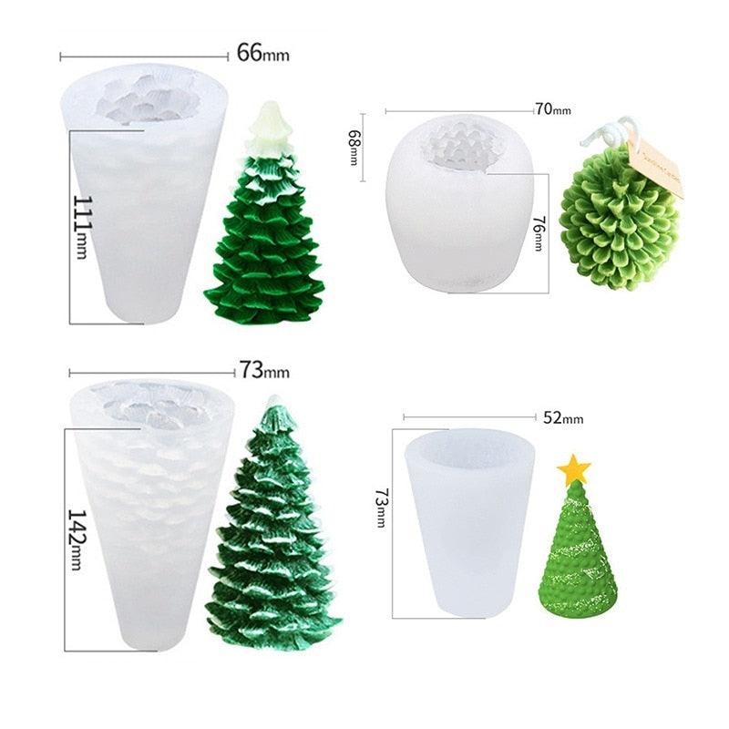 Moule en Silicone Sapin de Noël, Moule à Gâteau, Outils de Décoration, Moule à Bougie, Outil de Cuisson, Décoration de Maison pour Fête de Noël, Moule en Silicone 3D Sapin pour Bougie, 4 Moules Différents pour Sapin de Noël.