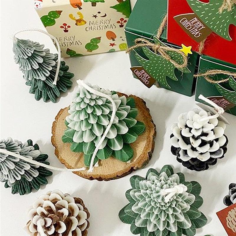 Moule en Silicone Sapin de Noël, Moule à Gâteau, Outils de Décoration, Moule à Bougie, Outil de Cuisson, Décoration de Maison pour Fête de Noël, Moule en Silicone 3D Sapin pour Bougie, 4 Moules Différents pour Sapin de Noël.