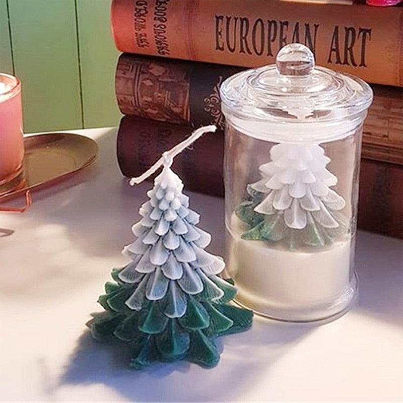 Moule en Silicone Sapin de Noël, Moule à Gâteau, Outils de Décoration, Moule à Bougie, Outil de Cuisson, Décoration de Maison pour Fête de Noël, Moule en Silicone 3D Sapin pour Bougie, 4 Moules Différents pour Sapin de Noël.
