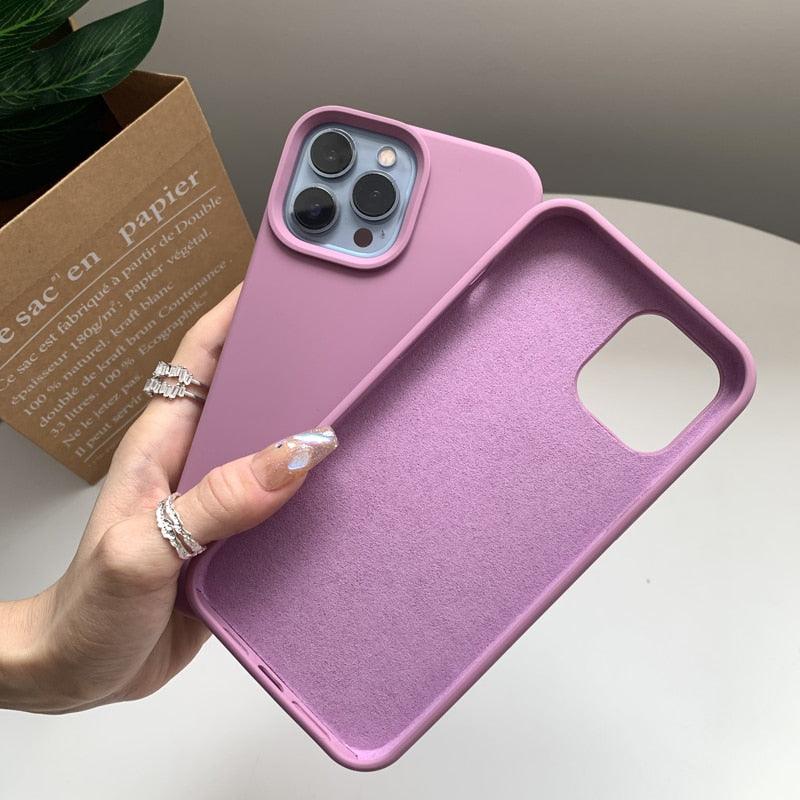 Coque de téléphone de base en caoutchouc souple et épais en silicone pour iPhone 14 13 Pro Max Coque de téléphone de luxe en silicone pour iPhone Coque de protection d'appareil photo classique de couleur unie