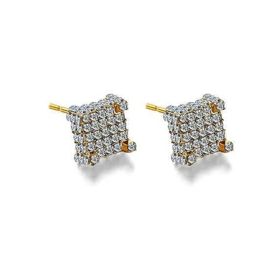 Boucles d'oreilles clous en argent micro serti de pierres latérales carrées transparentes 3D