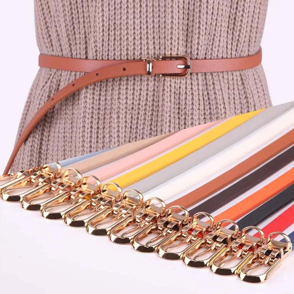 Ceintures en cuir mignonnes simples, couleur bonbon, ceinture fine et étroite, ceintures classiques réglables à la mode pour femmes
