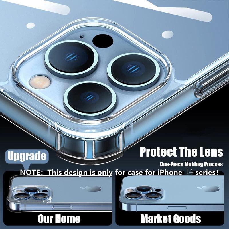 Coque de protection simple en silicone pour iPhone 14 13 12 11 Pro Max Mini X XS XR 8 7 6s 6Plus - Étui de protection d'objectif antichoc et souple - Coque arrière de protection intégrale antichoc pour iPhone